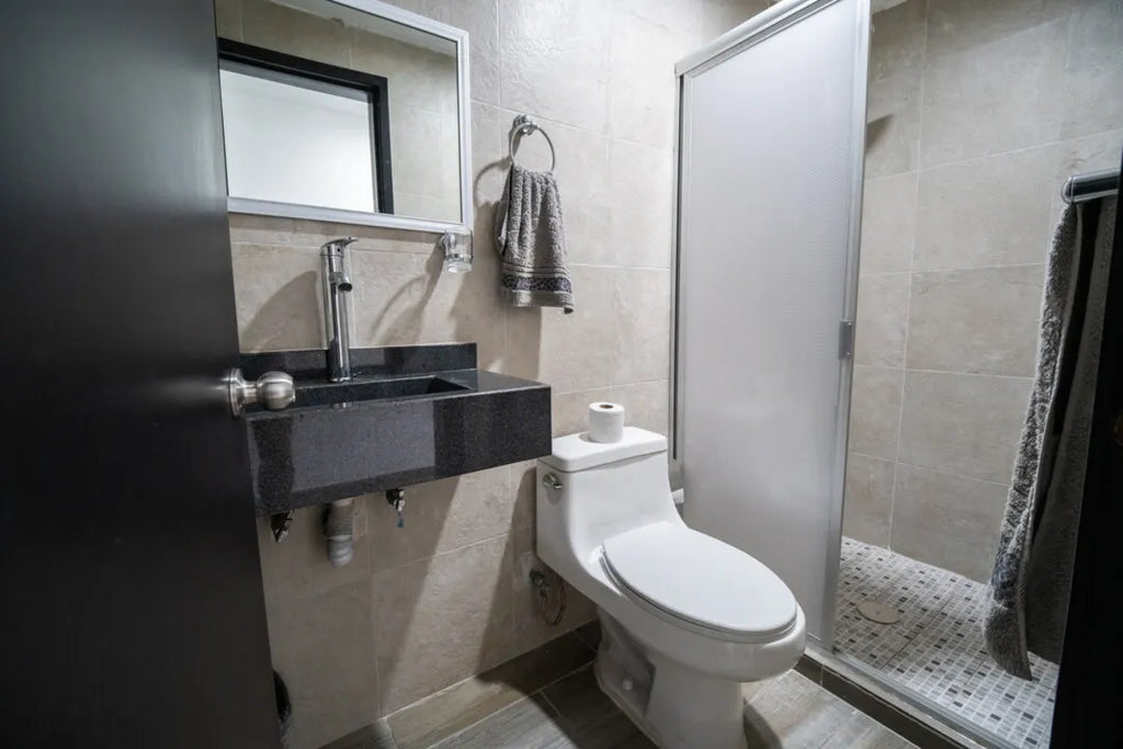 Baño completo con lavabo y regadera en departamento en venta en Playa Sur Mazatlán