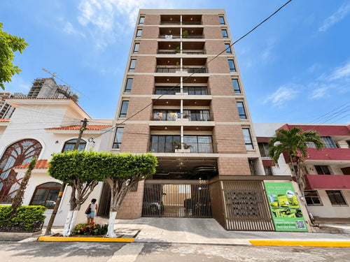 Fachada de Torre San Sebastián, departamentos en venta en Palos Prietos, Mazatlán